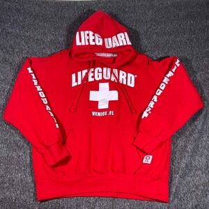 Lifeguard Official Venice FL Hoodie Red Pullover Sweatshirt Mens Size L‎